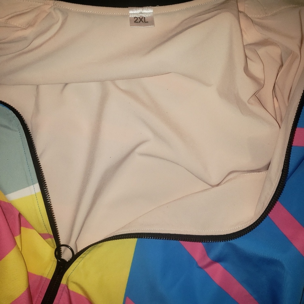 Women's 80s Neon Striped Bomber Jacket - Picture 4 of 4